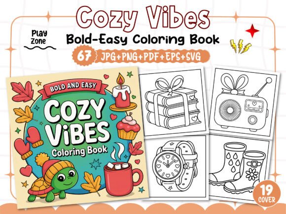 Bold and Easy Cozy Vibes Coloring Pages for Graphics
