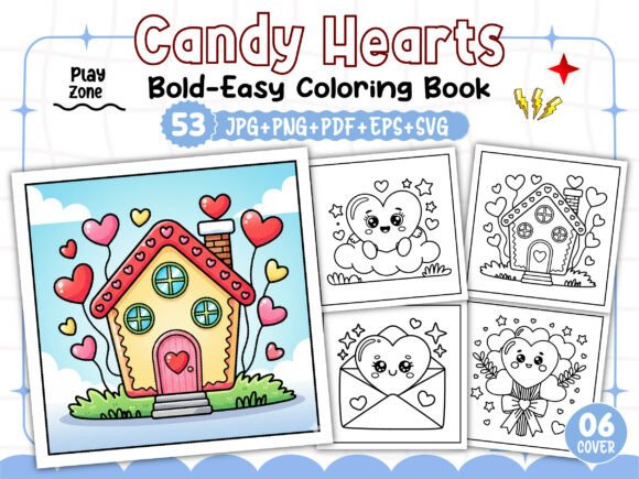 Bold Candy Hearts Coloring Book Graphics for Seasonal Collections