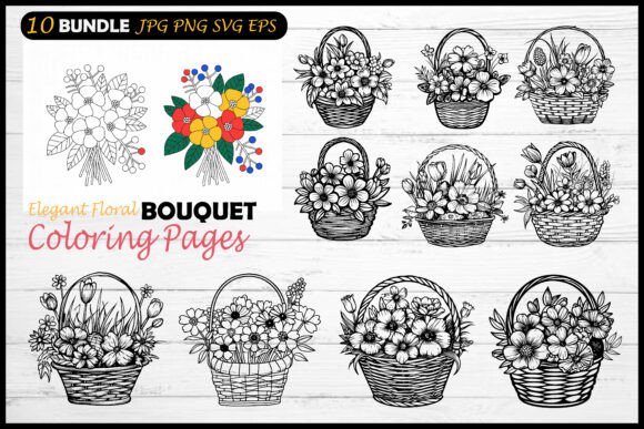 Elegant Floral Bouquet Graphics for Branding and Coloring Pages
