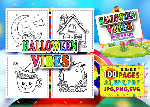 Halloween Vibes Bold Easy Coloring for Graphics and Projects