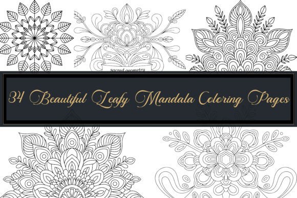 Leafy Mandala Coloring Book Graphics for Branding & Content